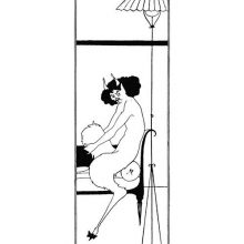 A faun is reclining on a meridienne, a standard lamp being the only other piece of furniture