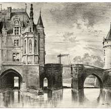 View of the Château de Chenonceau showing the chapel and the nearby drawbridge