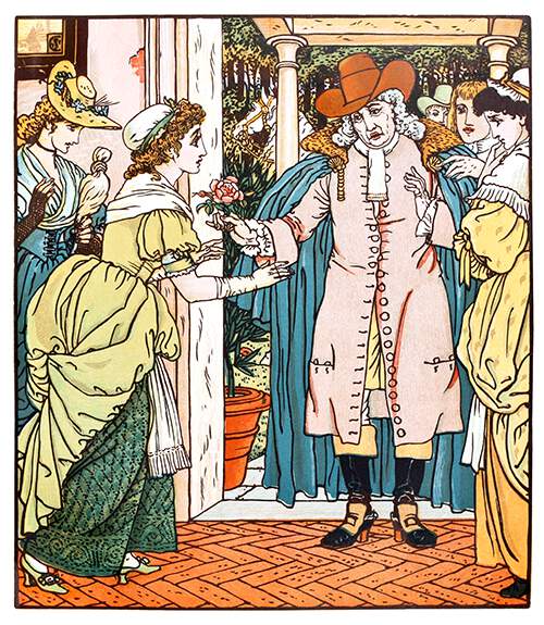 Upon coming home, a man is welcomed on the porch by his daughters and gives one of them a rose