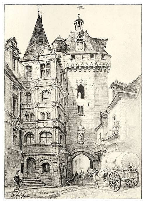 View of the Picois Gate and the town hall of Loches, located in the Indre-et-Loire department, France
