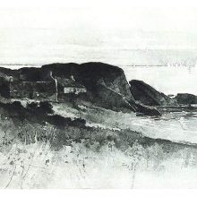 View of a promontory with a few houses on the side and sailboats on the quiet sea!