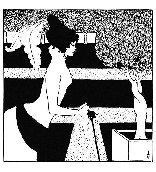 Title page illustration for the Yellow Book, vol. 2 showing a woman walking in a park