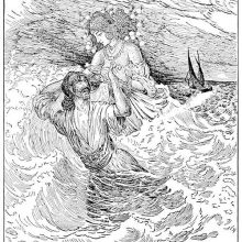 A man who has been thrown off a boat into the sea is rescued by a fairy