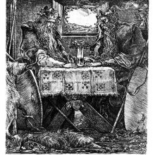 Two kings with long beards and crowns are sitting opposite each other looking weary and forlorn