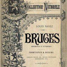 Front cover of Bruges showing a decoration of armorial bearings, foliage, and medieval ornaments