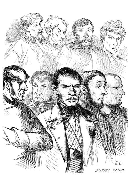 Portrait of nine men presumably standing in the dock and split in two rows