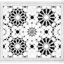 Pavement decoration showing geometric patterns and circular motifs