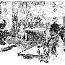 Interior view of Aristide Bruant's club showing a clientele of mixed social background