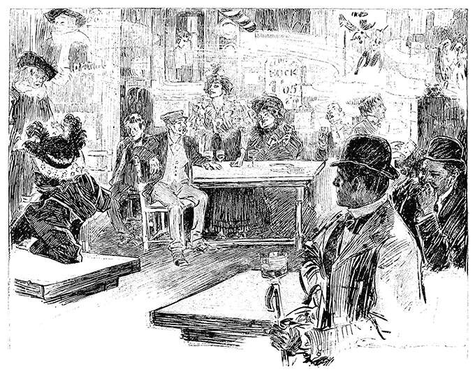 Interior view of Aristide Bruant's club showing a clientele of mixed social background