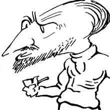 Caricature portrait of Joseph Conrad holding a pipe and looking angry
