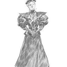 A woman in a dress suitable for the racecourse stands with a faint smile on her face