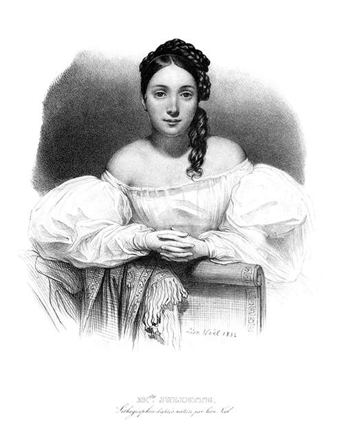 Full-face portrait of juliette Drouet leaning on the back of a meridienne