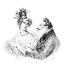 a man in evening dress tries to slip a love letter to reluctant, much younger woman