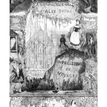 Separate scenes including references to Lucerne, the Gemmi Pass, etc. surround Milan Cathedral