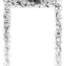 Three-sided ornamental border showing liana and foliage, and birds in the upper part