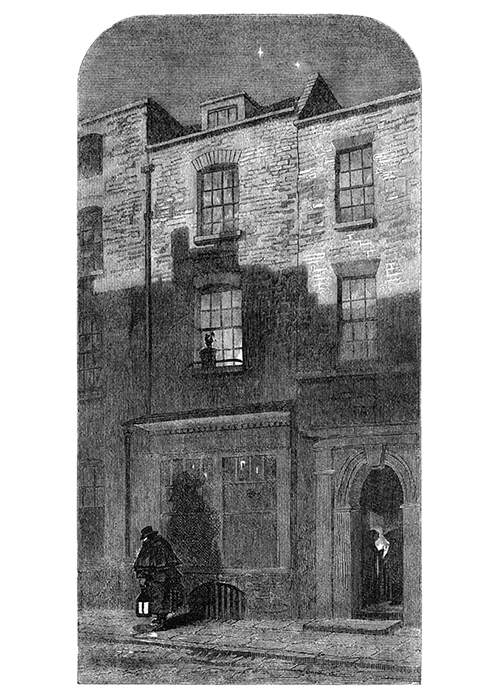 Night scene showing the façade of the house where J. M. W. Turner was born