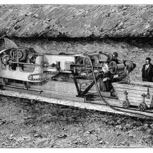 The Boring machine designed by F. Beaumont in action in the first attempted Channel Tunnel