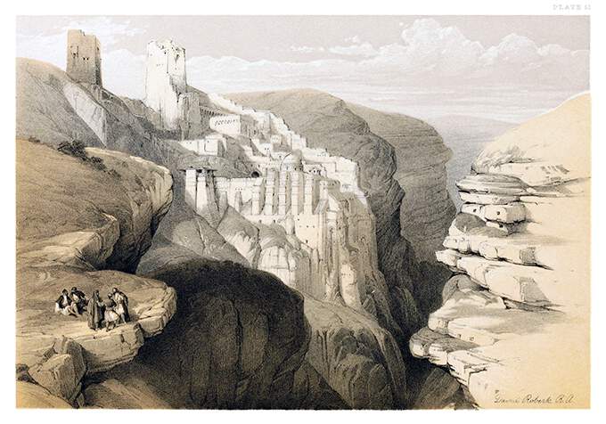 View of Mar Saba, an Orthodox Christian monastery built on a cliff edge in the the Judaean desert