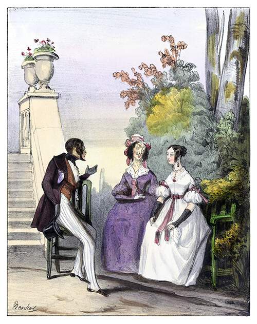 A young man is sitting in a park, conversing with a young woman and her mother