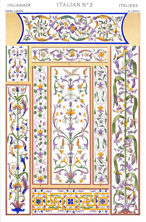 Foliate arabesque motifs from a fresco painting in the ducal palace at Mantua.