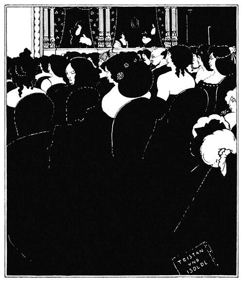View of the audience in an opera house where wagner's Tristan und Isolde is being performed