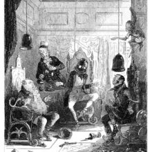 Three men are fettered in armchairs as helmets come down from the ceiling to cover their heads