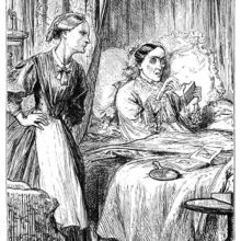 A woman sitting in her bed eagerly opens a letter while her nurse waits at her side