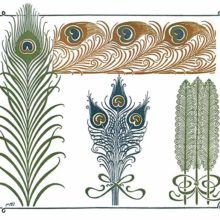 Color plate showing various Art Nouveau ornaments inspired by peacock feathers