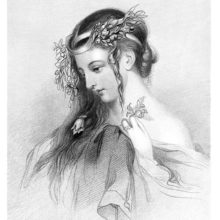 Depiction of Ophelia, a noblewoman of Denmark betrothed to Hamlet, in Shakespeare's eponymous play
