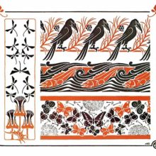 Color plate showing Art Nouveau ornaments including plants, birds, fish, butterflies, etc