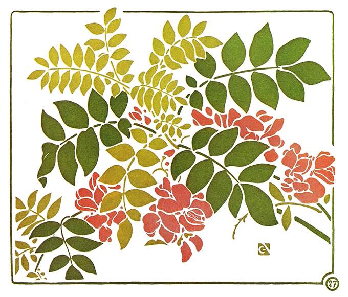 Color plate showing Art Nouveau foliage and flower decoration inspired by natural shapes