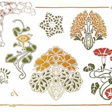 Color plate showing Art Nouveau flower and foliage ornaments, including morning glory flowers