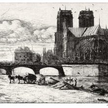 Notre-Dame Cathedral as seen from the East, with The pont de l'Archevêché & the former Hôtel-Dieu