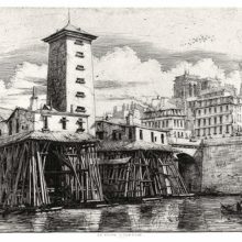 View of the water pump which used to stand at the pont Notre-Dame, with its timber pile structure