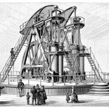 View of the steam engine built by George H. Corliss for the Centennial Exhibition of 1876