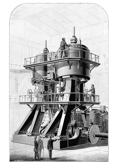 Perspective view of a compound steam engine of a design used in ocean steamers