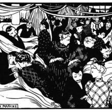 View of a crowded department store showing sales assistants attending to women customers