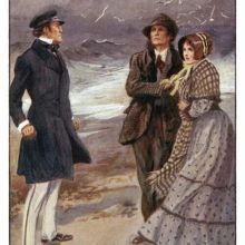 A couple stands on a windy beach, facing an angry man wearing a cap