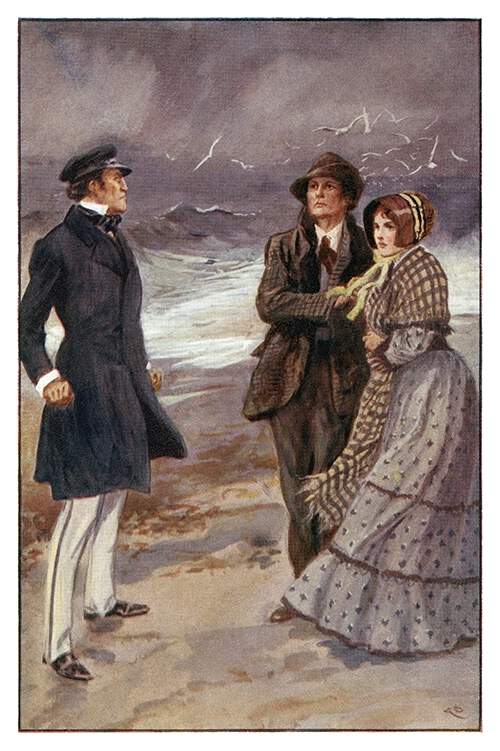 A couple stands on a windy beach, facing an angry man wearing a cap