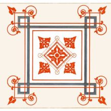 Color plate showing a square design combining geometric elements with scrolls and foliage