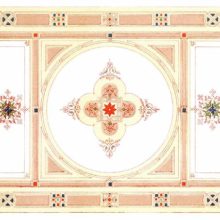 Tripartite decorative panel with an ornate quatrefoil inside a circle in the middle section