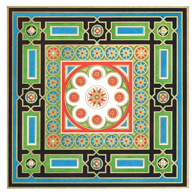 Square panel with geometric decoration including stars and a multifoil motif