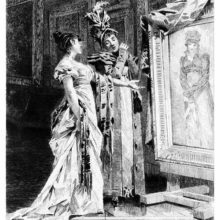 A woman shows her female guest a portrait, at the sight of which this latter recoils
