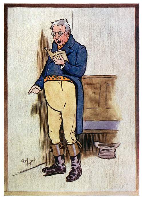 A spectacled man is seen in full-length standing in the pew and singing from a book of anthems