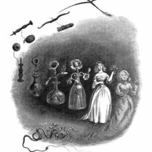 The figure of a woman is conjured up after morphing into various shapes such as a bird, a bow, etc.
