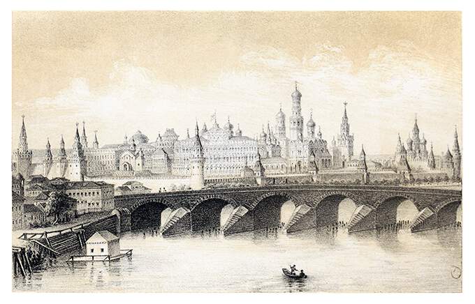 Bolshoy Kamenny Bridge, Moscow's first stone bridge, with the Kremlin in the background