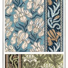 Set of three Art Nouveau ornamental patterns with floral design based on iris flowers and leaves