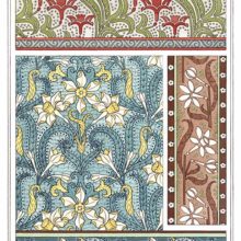 Four Art Nouveau ornamental patterns with floral design showing stylized jonquils