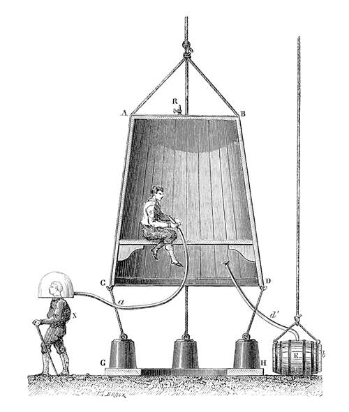 Cross section view of the wooden diving bell designed by Edmond Halley
