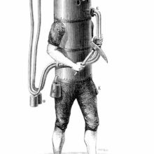 Diver equipped with the diving machine designed by Karl Heinrich Klingert in 1797